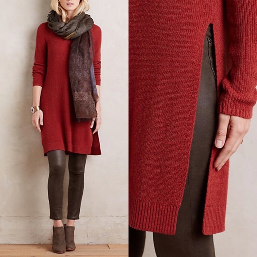Anthropologie side split tunic rust red